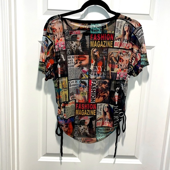 VINTAGE Y2K 90s Photo Print Magazine Collage Mesh Top high fashion retro - Picture 3 of 10